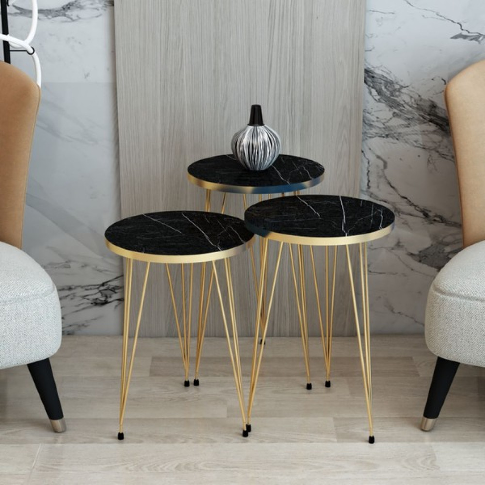 Mhrgroup Cma Siyah Üçlü Zigon Sehpa,zigon Sehpa,gold Metal Ayaklı Zigon Sehpa,zigon Sehpa Seti Zigon Sehpa Fiyatı