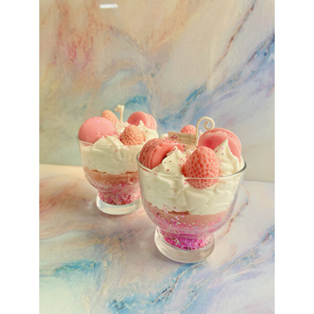 Mhyssa Natural Çilekli Puding Dekoratif Mum / Strawberry Puding Decorative Scented Candle - Pembe - 1 Adet Dekoratif Mum Fiyatı