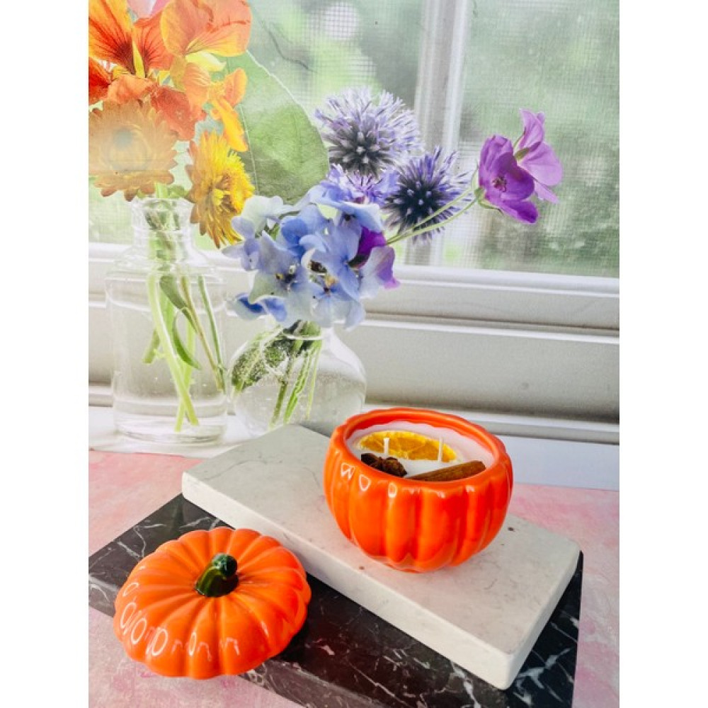 Mhyssa Natural Karamelli Balkabağı Aromalı Dekoratif Mum / Caramel Pumpkin Scented Decorative Candle - 9cm - Renkli Dekoratif Mum Fiyatı