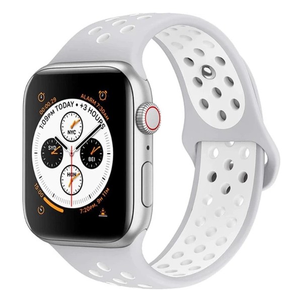 Mi7a Apple Watch Uyumlu Seri 7 6 5 4 3 2 1 Se 38MM-40MM-41MM Delikli Spor Silikon Kordon - Gri - Beyaz Akıllı Saat Aksesuarı Fiyatı