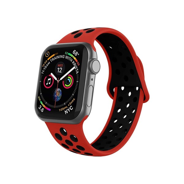 Mi7a Apple Watch Uyumlu Seri 7 6 5 4 3 2 1 Se 38MM-40MM-41MM Delikli Spor Silikon Kordon - Kırmızı - Siyah Akıllı Saat Aksesuarı Fiyatı