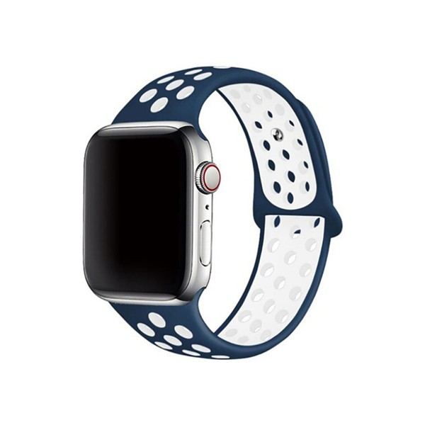 Mi7a Apple Watch Uyumlu Seri 7 6 5 4 3 2 1 Se 38MM-40MM-41MM Delikli Spor Silikon Kordon - Lacivert - Beyaz Akıllı Saat Aksesuarı Fiyatı