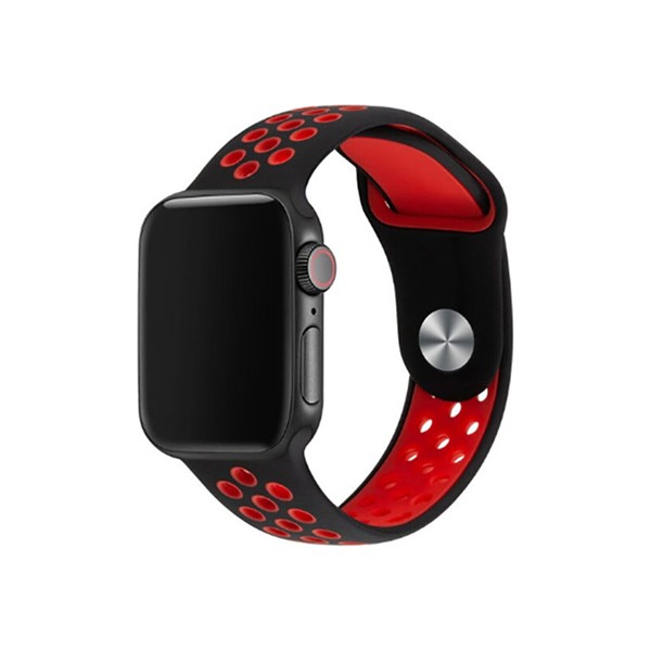 Mi7a Apple Watch Uyumlu Seri 7 6 5 4 3 2 1 Se 38MM-40MM-41MM Delikli Spor Silikon Kordon - Siyah - Kırmızı Akıllı Saat Aksesuarı Fiyatı