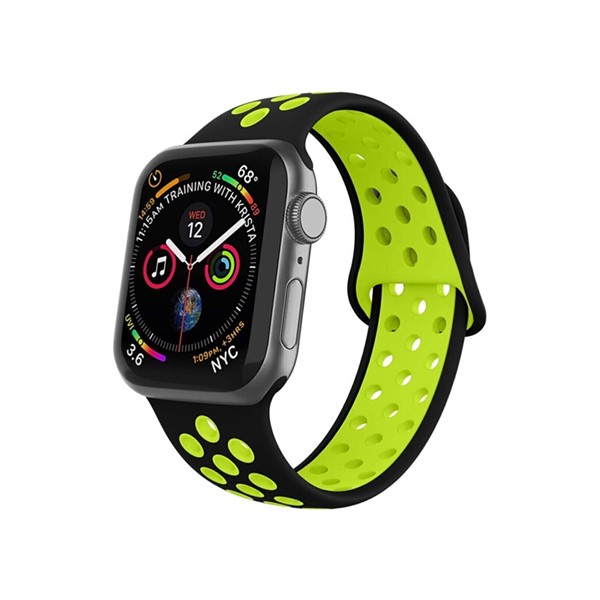 Mi7a Apple Watch Uyumlu Seri 7 6 5 4 3 2 1 Se 38MM-40MM-41MM Delikli Spor Silikon Kordon - Siyah - Yeşil Akıllı Saat Aksesuarı Fiyatı