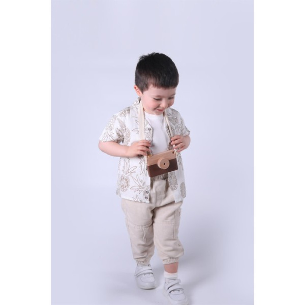 Mia Bambim Keten Kumaş Erkek Çocuk Jogger Pantolon Bej Erkek Çocuk Pantolon Fiyatı