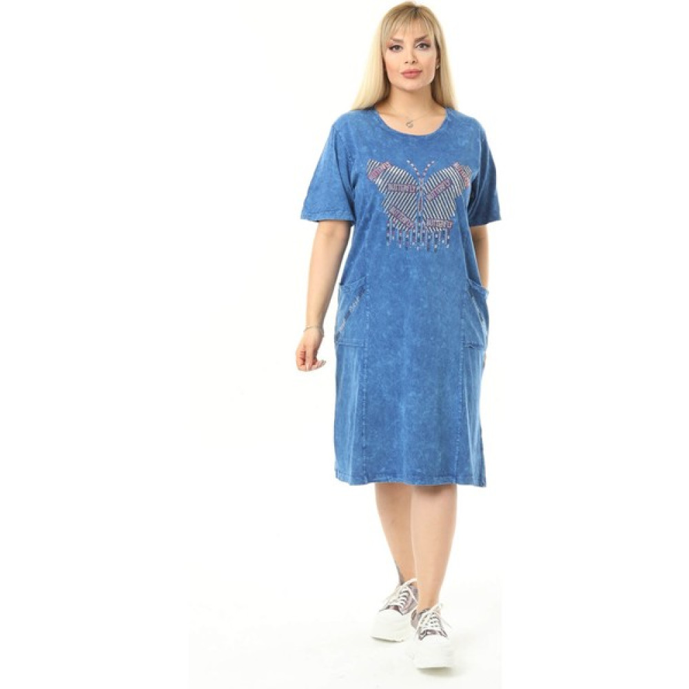 Mia Butik Büyük Beden Mavi Kelebek Taslı Elbise Elbise Fiyatı