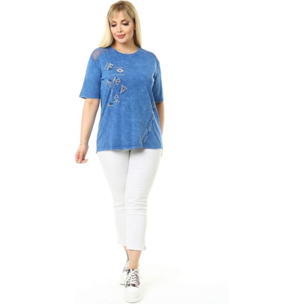 Mia Butik Büyük Beden Mavi Omuzları File Detaylı Bluz Bluz Fiyatı