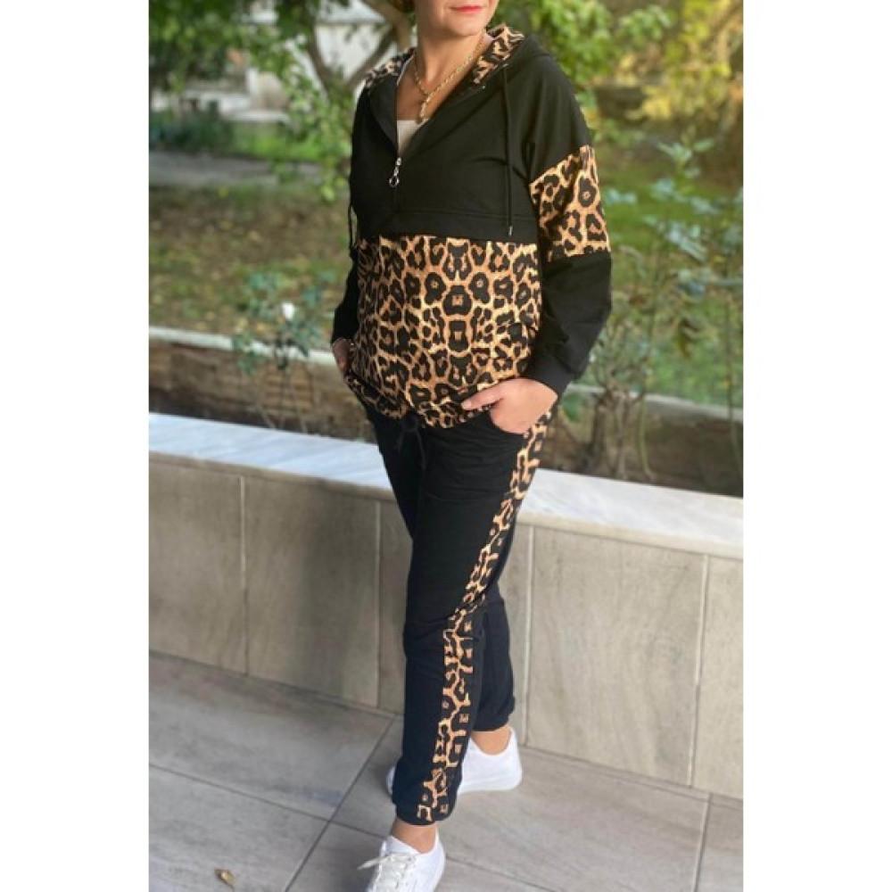 Mia Butik Büyük Beden Siyah Leopar Desenli Eşortman Takım Kadın Eşofman Fiyatı