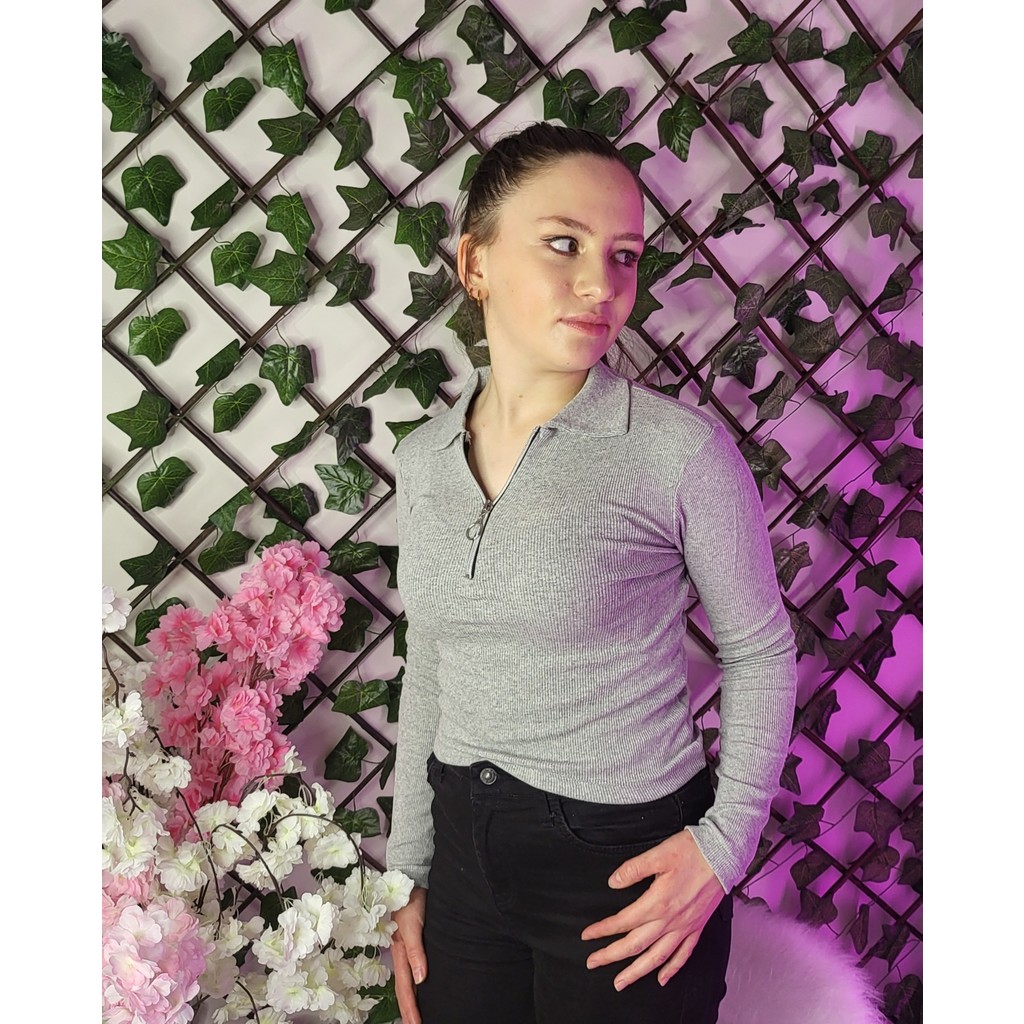 Mia Butik Fermuarlı Polo Yaka Likralı Uzun Kol Crop Diğer Fiyatı
