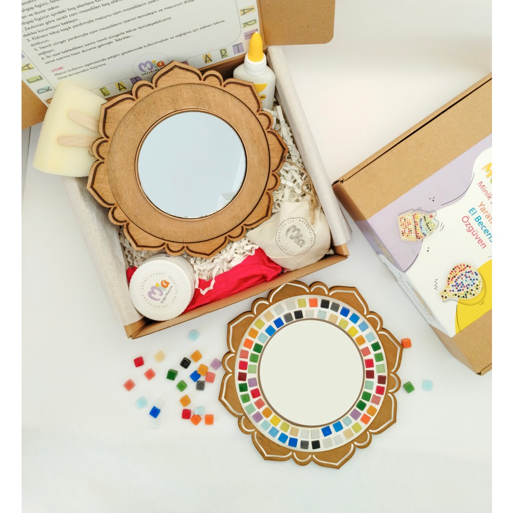 Mia Creative Art - Ayna Figürü Ahşap Çocuk Mozaik Seti - Doğal Ahşap - Eğitici Oyun Seti - Çocuk Aktivite Seti Diğer Fiyatı