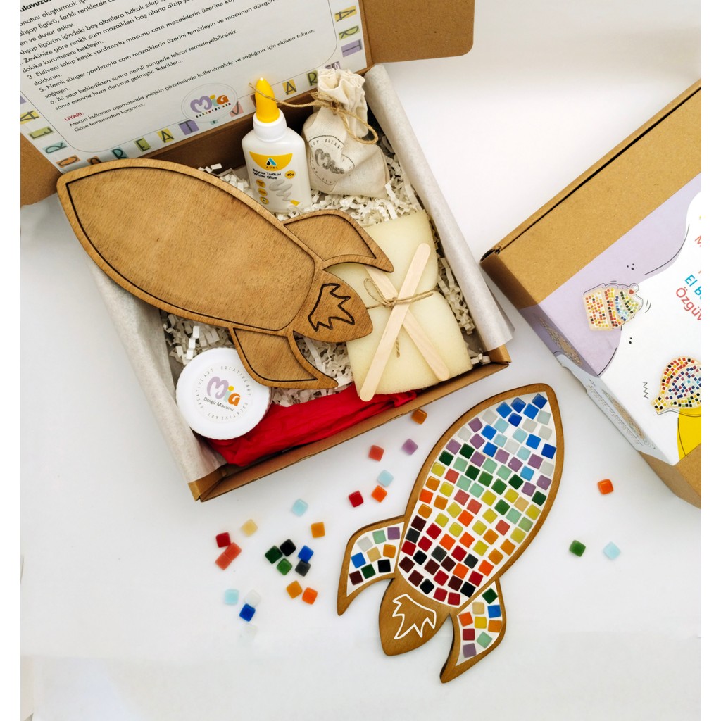 Mia Creative Art - Roket Figürü Ahşap Çocuk Mozaik Seti - Doğal Ahşap - Eğitici Oyun Seti - Çocuk Aktivite Seti Diğer Fiyatı