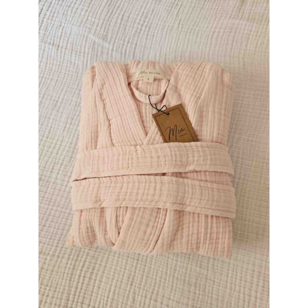 Mia Home & Baby 4 Kat Müslin Kimono Model Bornoz/Sabahlık - S - Açık Pembe Bornoz Fiyatı