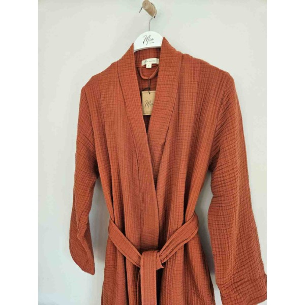 Mia Home & Baby 4 Kat Müslin Kimono Model Bornoz/Sabahlık - S - Kiremit Bornoz Fiyatı