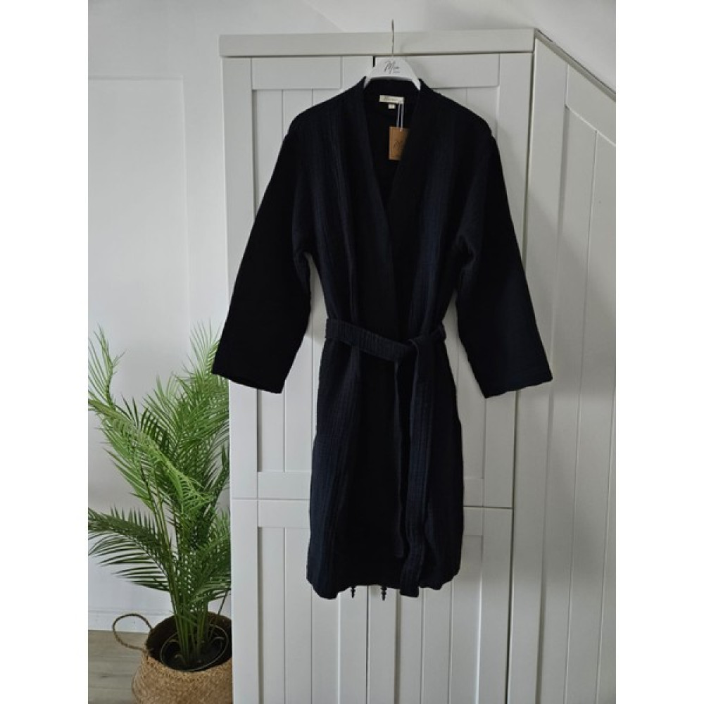 Mia Home&Baby 4 Kat Muslin Kimono Model Bornoz/sabahlık - M - Siyah Bornoz Fiyatı
