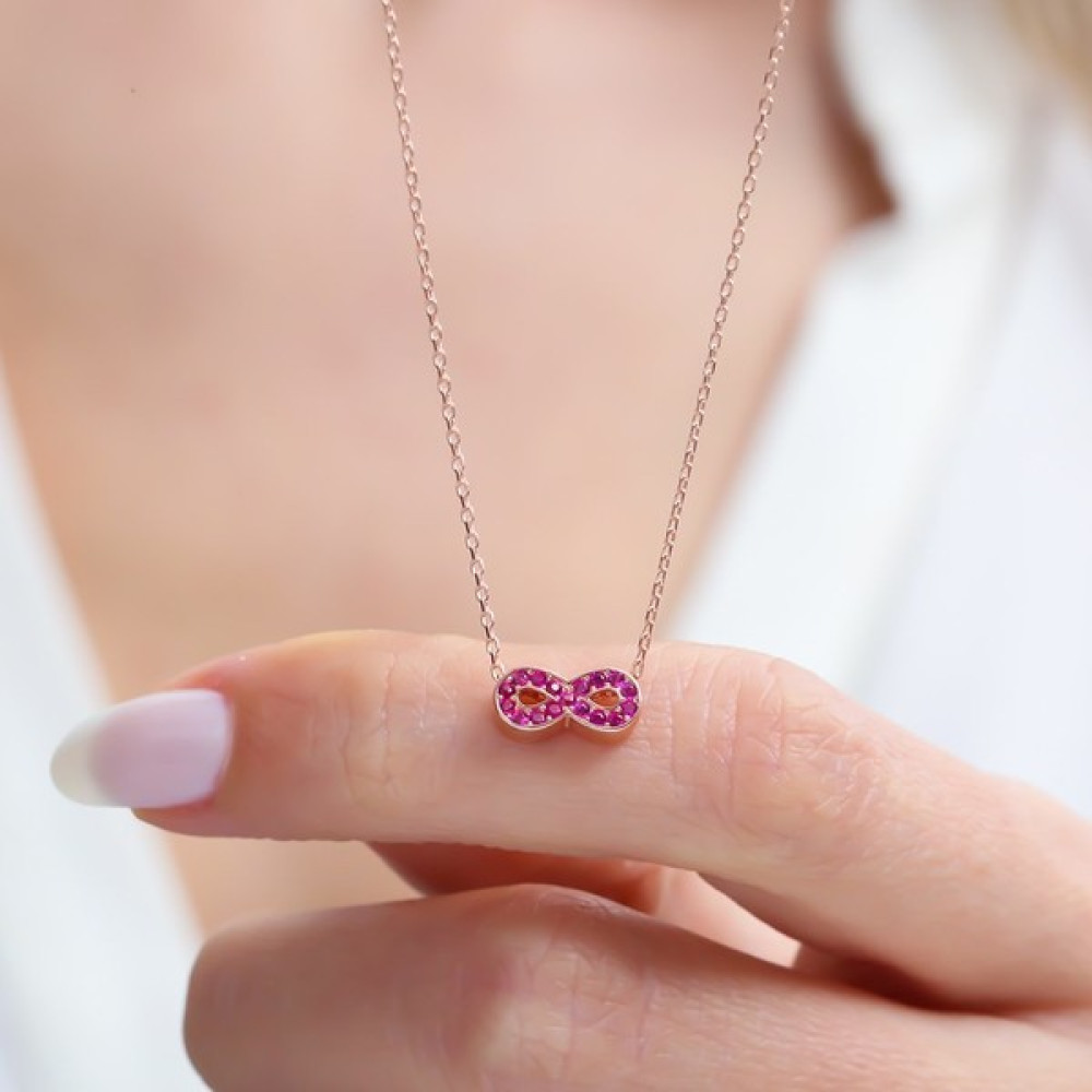 Mia Vento Fuşya Taşlı Minimal Sonsuzluk Rose Renk Gümüş Kolye Gümüş Kolye Fiyatı