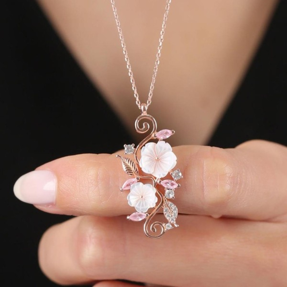 Mia Vento Pink Taşlı Manolya Çiçeği Sevgi Bahçesi Rose Renk Flowers Gümüş Kolye Gümüş Kolye Fiyatı