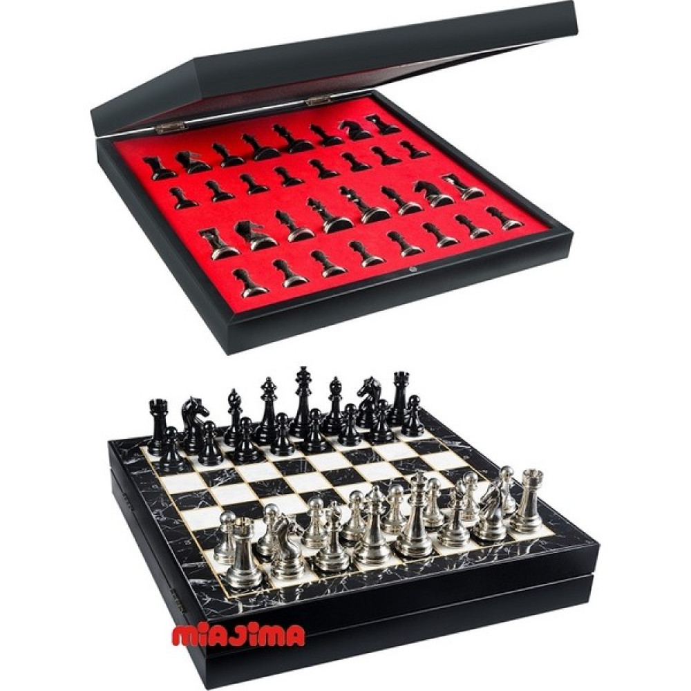 Miajima Ahşap Mermer Desenli Satranç Takımı Metal Siyah-Gümüş Satranç Taşlı El Yapımı Satranç Takımı 36X36 cm Satranç Fiyatı