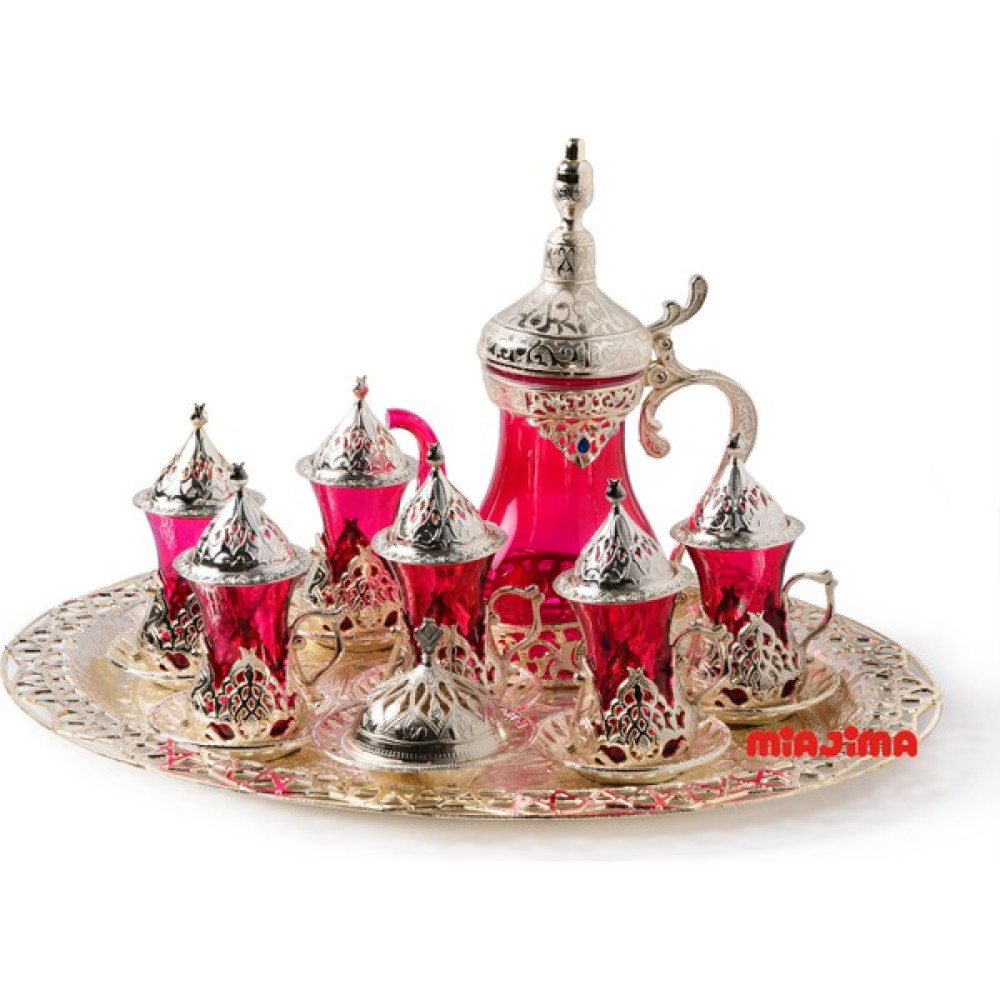 Miajima Otantik Silver Osmanlı 6 Kişilik Çay Takımı Seti Tepsili Sürahi Set Kırmızı Fincan / Bardak / Kahve Takımı Fiyatı