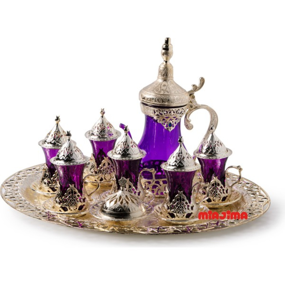 Miajima Otantik Silver Osmanlı 6 Kişilik Çay Takımı Seti Tepsili Sürahi Set Mor Fincan / Bardak / Kahve Takımı Fiyatı