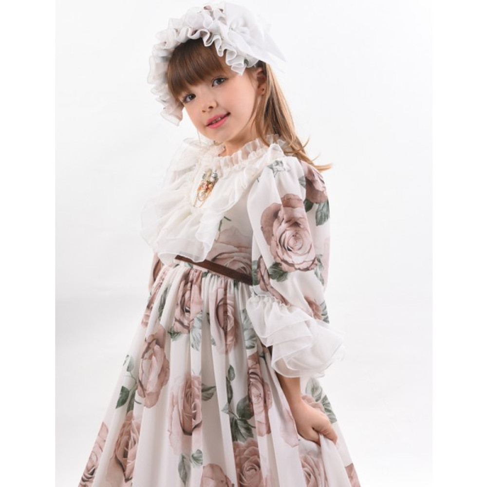 Mialora Exclusive Özel Tasarım Kız Çocuk Uzun Elbise, Vintage Kız Çocuk Elbise, Kolye ve Saç Aksesuarlı Abiye Elbise Elbise Fiyatı