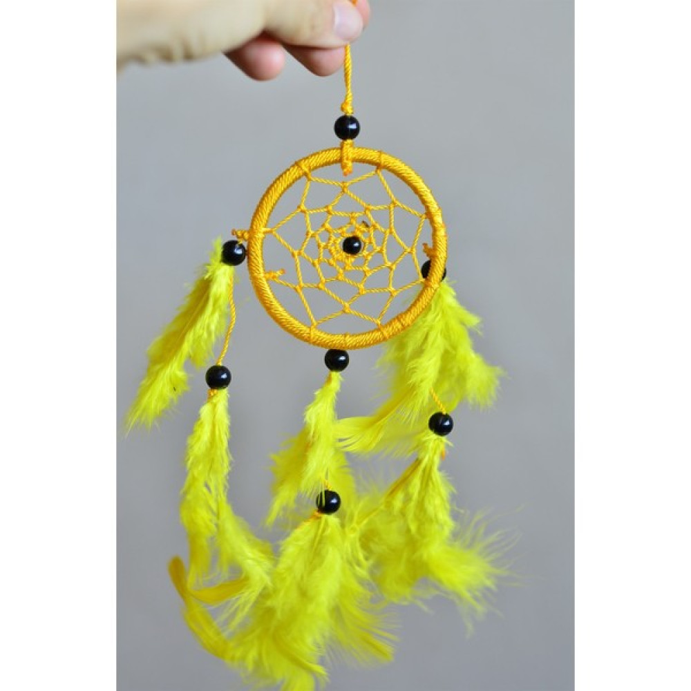 Miamantra Sarı Araba Süsü Tüylü Mini Rüya Kapanı / Düş Kapanı / Dreamcatcher / Düş Kapanı / Dikiz Ayna Süsü - 6 cm - 10 Oto Seyahat Ürünleri Fiyatı