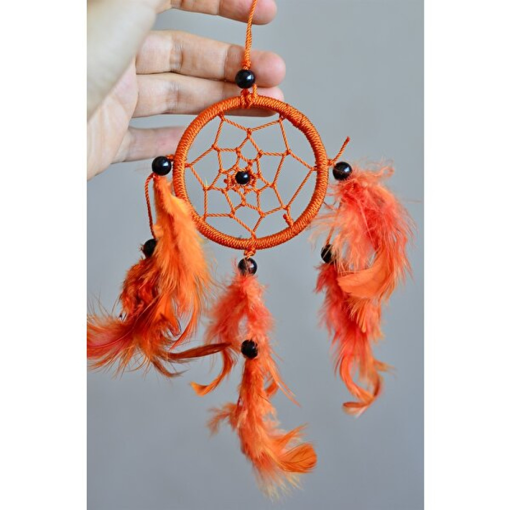 Miamantra Turuncu Araba Süsü Tüylü Mini Rüya Kapanı / Düş Kapanı / Dreamcatcher / Düş Kapanı / Dikiz Ayna Süsü - 6 cm - 10 Oto Seyahat Ürünleri Fiyatı