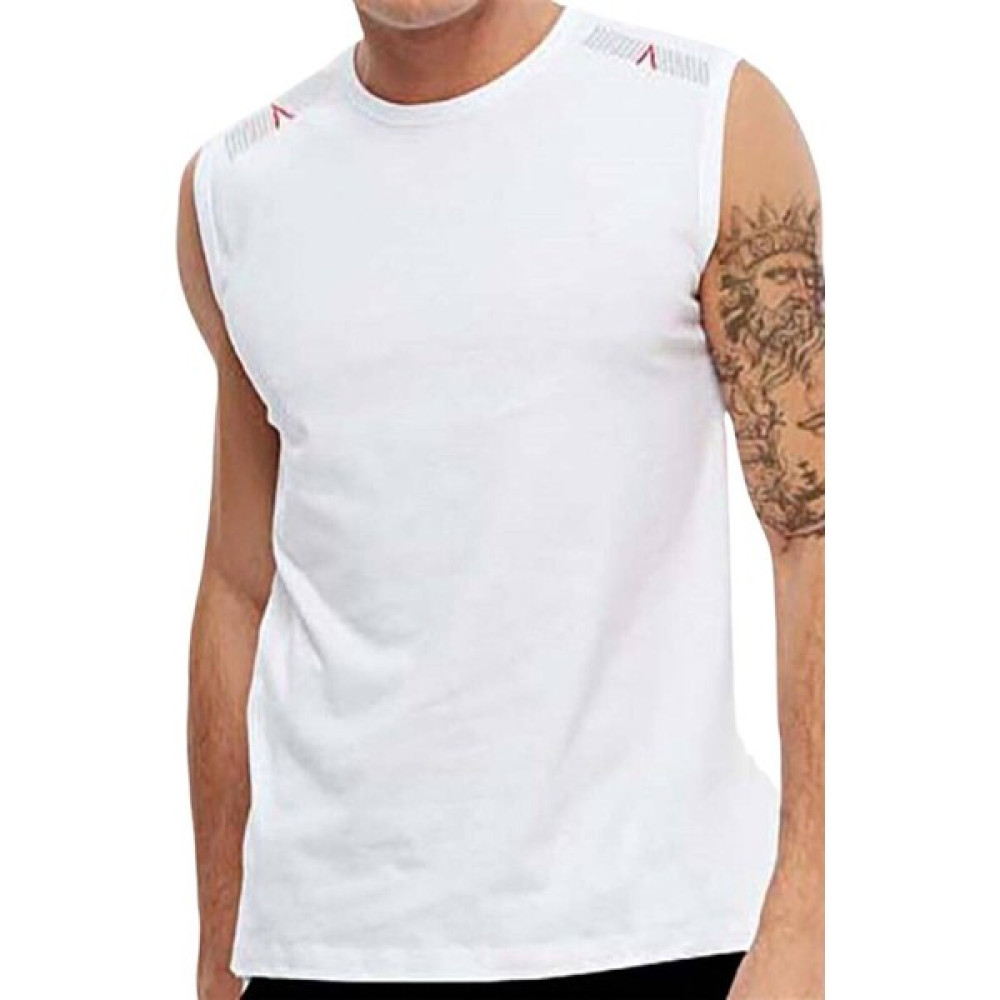Miami Beach Beyaz Nefes Alan Kumaş Sıfır Kol Likralı Erkek Tişört - 0355-BEYAZ Erkek T-shirt Fiyatı