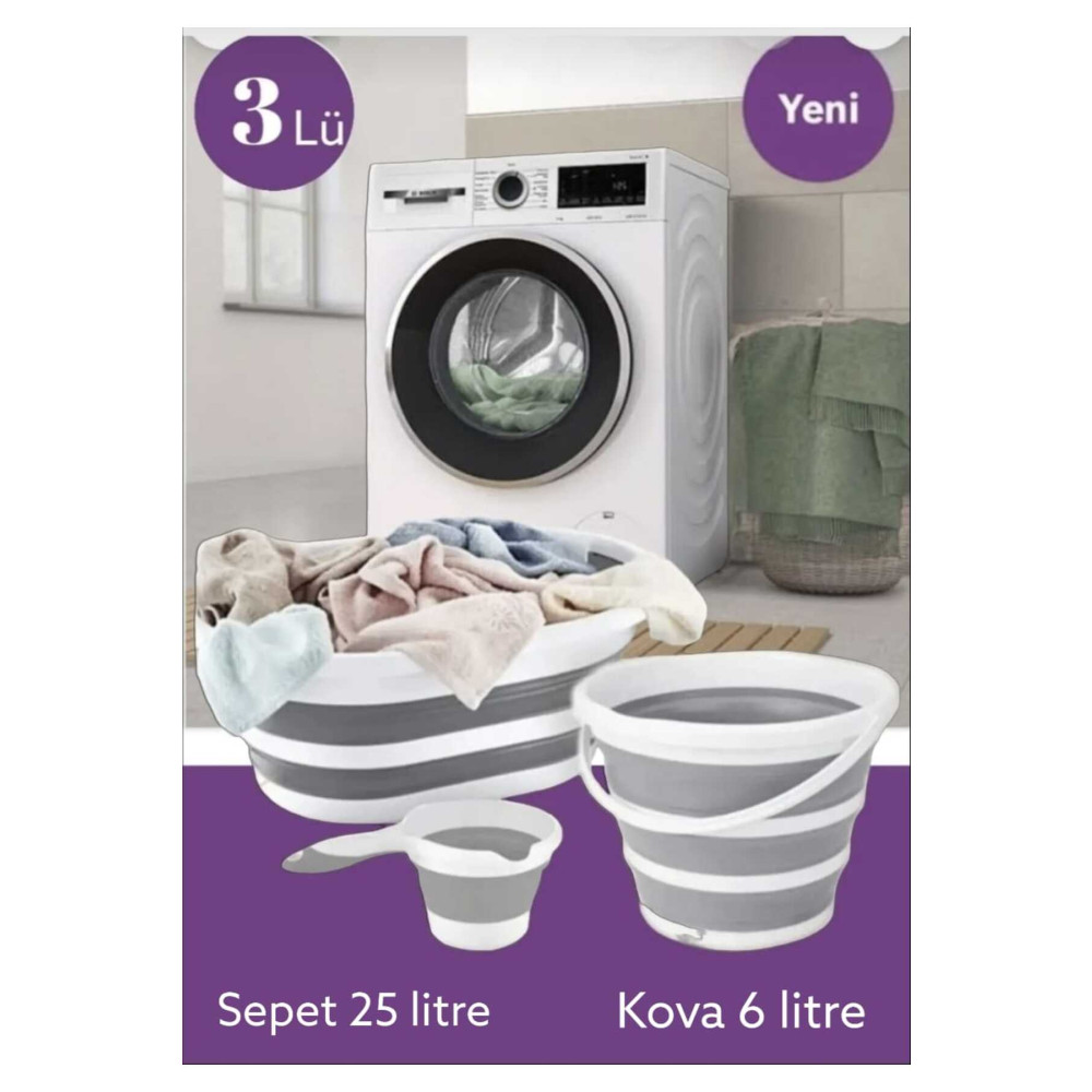 Miami Home Mini Katlanır Set 3lü Set - Çamaşır Sepeti 25 Lt - Kova 6 Lt - Maşrapa 1 Lt Deterjan ve Temizlik Ürünleri Fiyatı