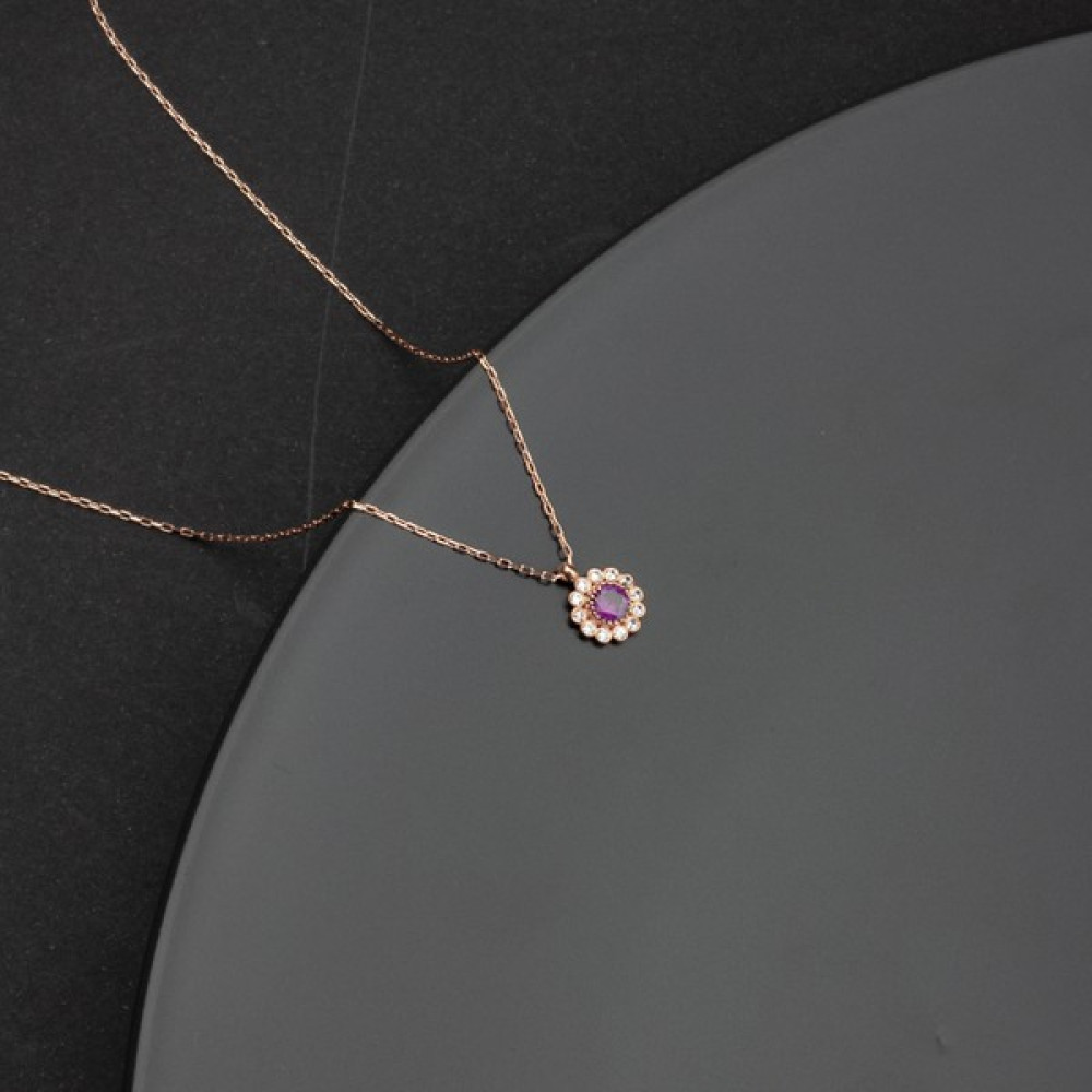 Miavi Silver 925 Ayar Gümüş Ametist Renkli Papatya Kolye - Rose Gümüş Kolye Fiyatı