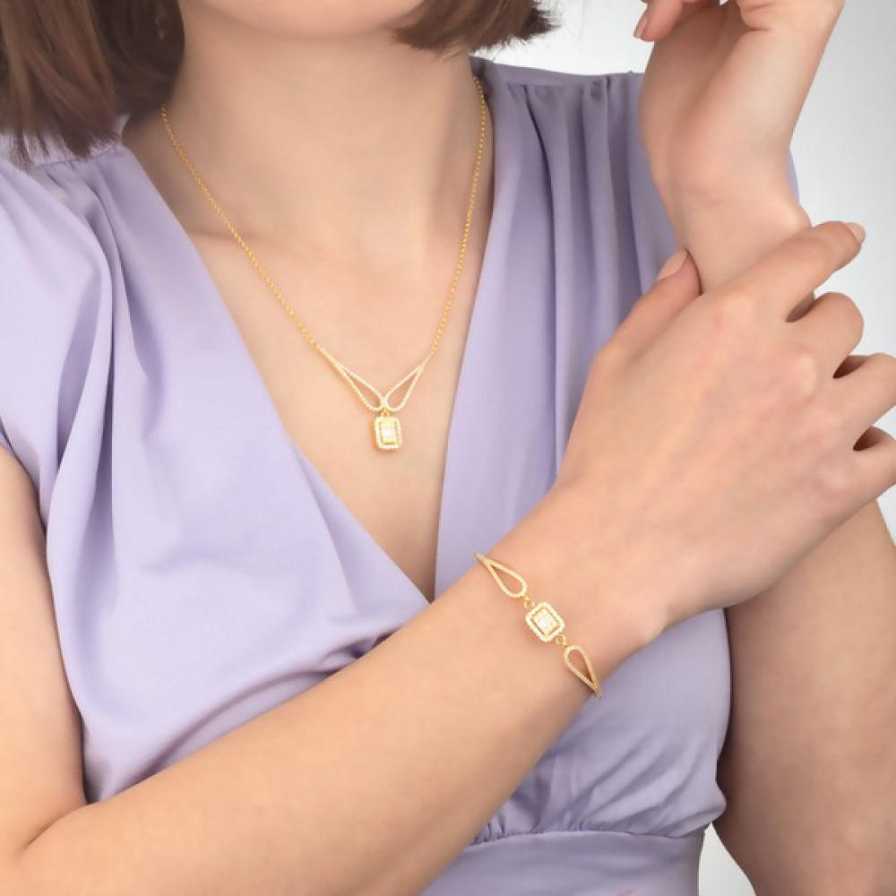 Miavi Silver 925 Ayar Gümüş Baget Taşlı Trapez Kanat Kolye Bileklik Takı Seti Gümüş Kolye Fiyatı