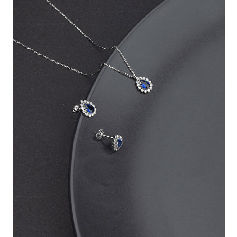 Miavi Silver 925 Ayar Gümüş Damla Safir Model Kolye ve Küpe Takı Seti Gümüş Kolye Fiyatı