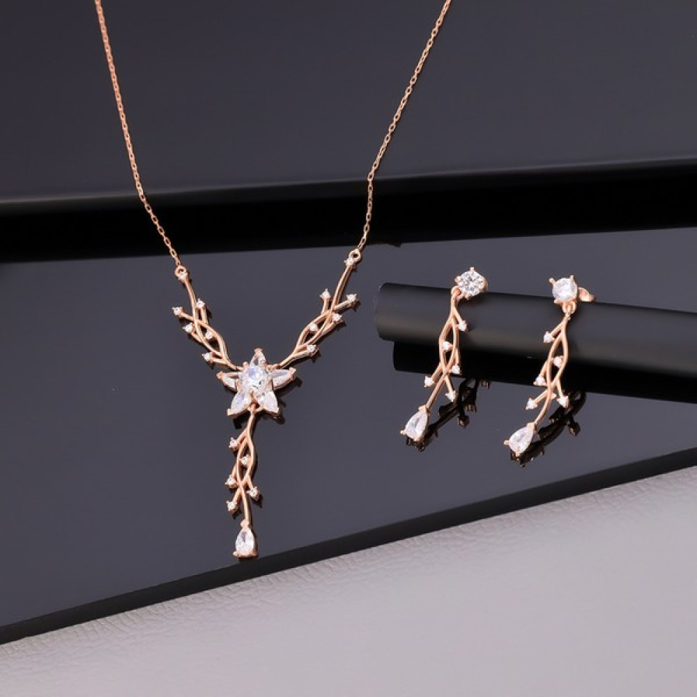 Miavi Silver 925 Ayar Gümüş Salkım Kolye Küpe Set - Rose Gold Gümüş Kolye Fiyatı