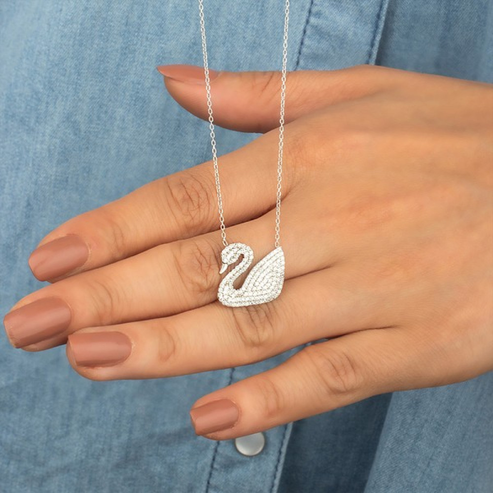 Miavi Silver 925 Ayar Gümüş Zirkon Taşlı Kuğu Kolye  Gümüş Kolye Fiyatı