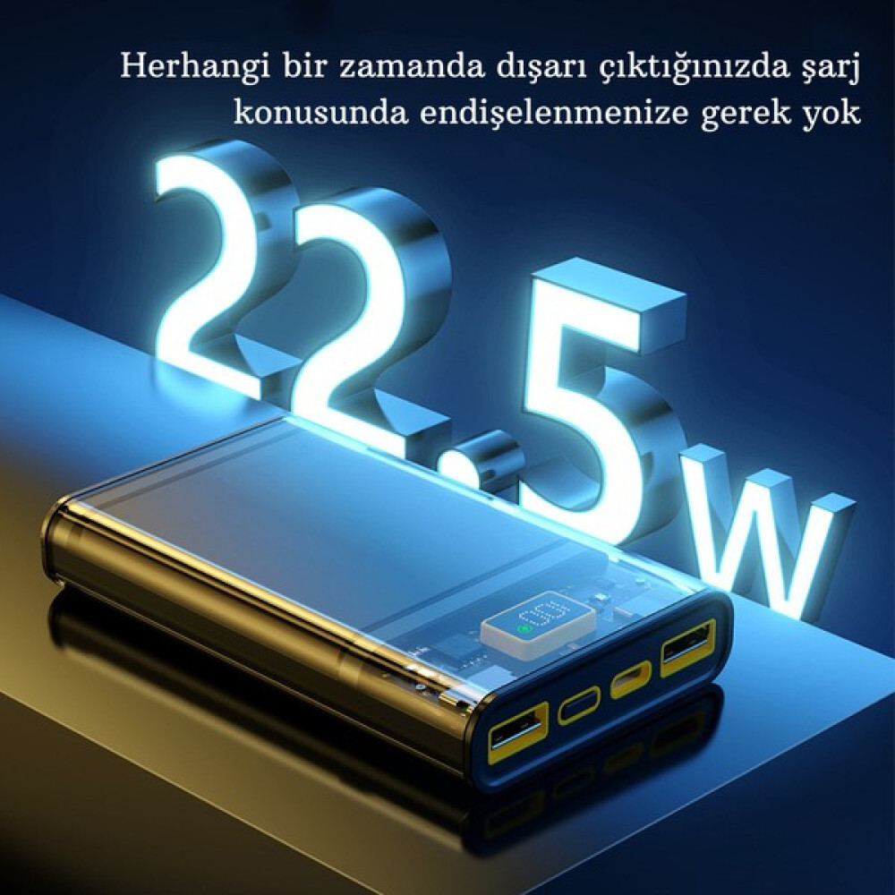 Miccell 22.5W 10.000 Mah Hızlı Şarj Özellikli Koruma Devreli Çift USB ve Type-C Girişli Powerbank - Gri Taşınabilir Şarj Cihazı - Powerbank Fiyatı