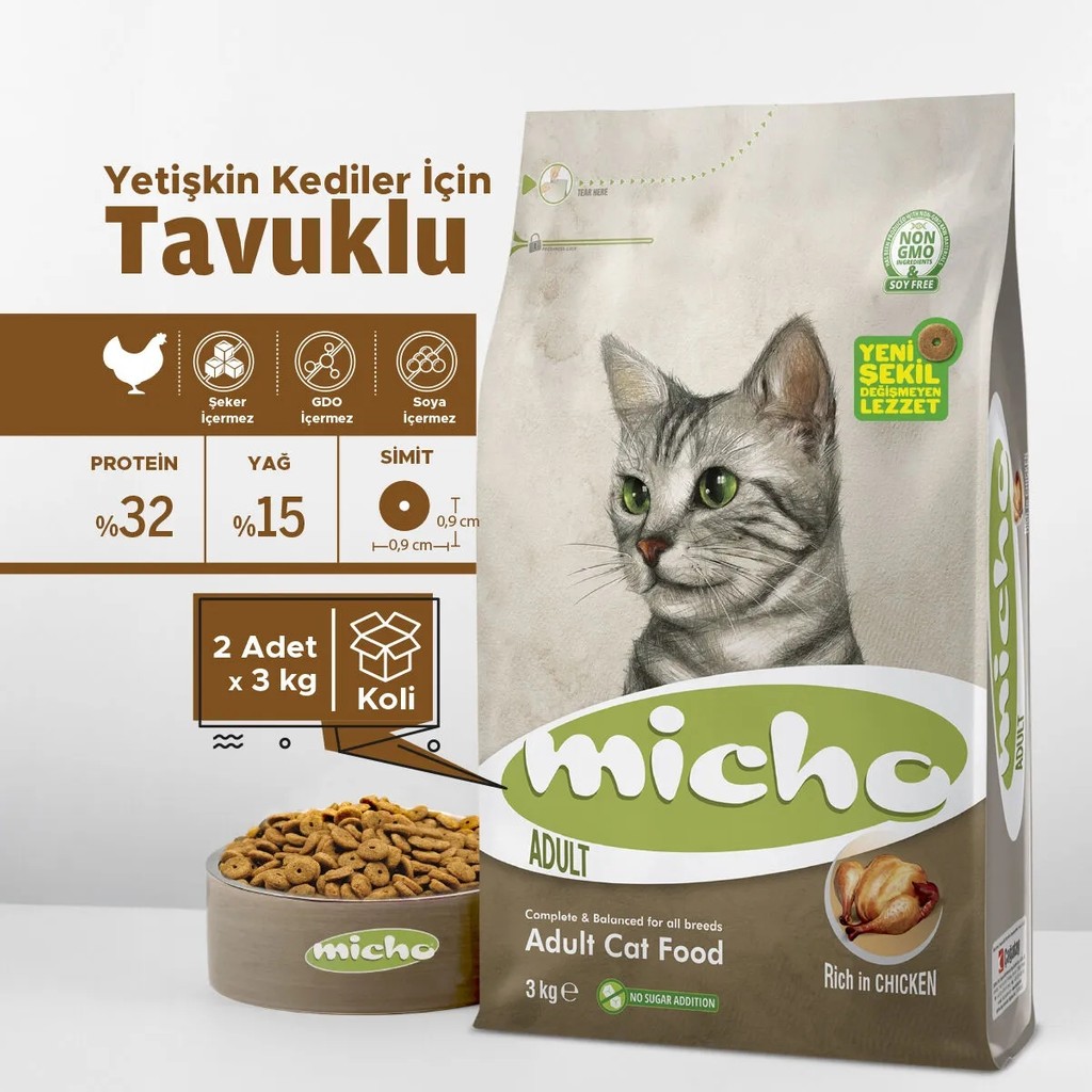 Micho Yetişkin Kedi Maması 3 kg x 2 Adet Evcil Hayvan Ürünleri Fiyatı