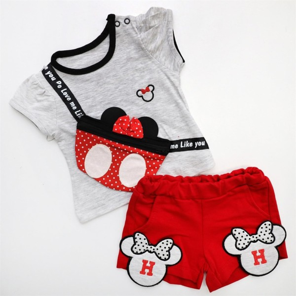 Mickey 2'li Yazlık Bebek Takım Kırmızı Bebek Giysi Takım Fiyatı