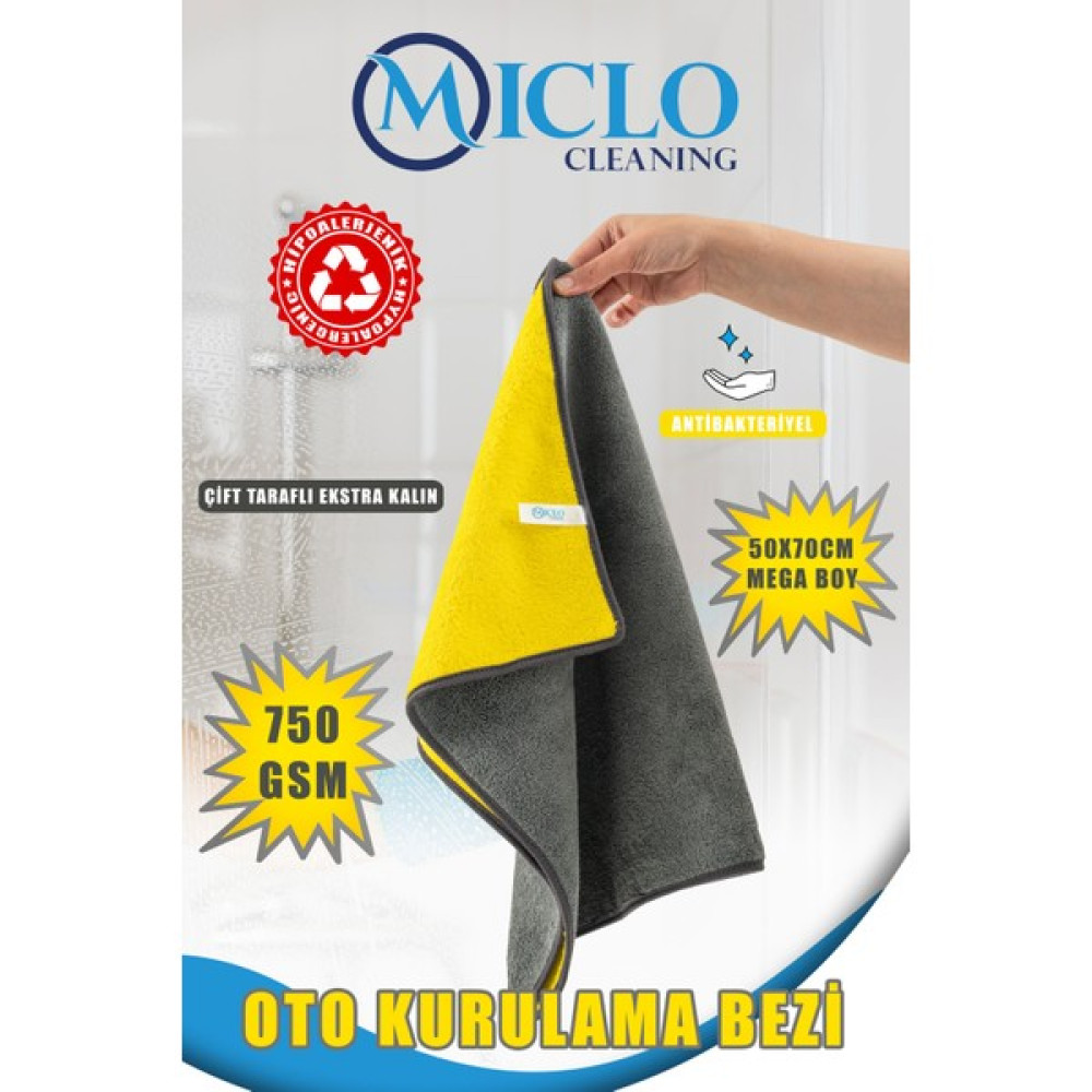 Miclo 750 Gsm Çift Taraflı Ultra Emici Oto, Araba Kurulama Bezi | 50X70CM | Mega Boy | Sarı Oto Bakım Bezleri Fiyatı