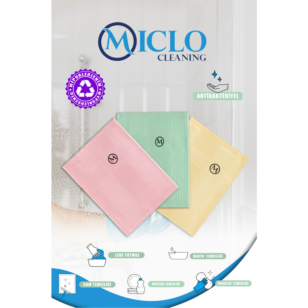 MICLO CLEANING Mikrofiber Temizlik Bezi | Sihirli Bez | 3lü Set | 40x60cm | - Soft Renkler Temizlik Malzemeleri Fiyatı
