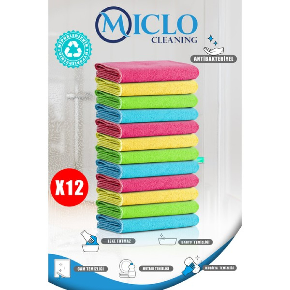 Miclo Mikrofiber Temizlik Bezi | Klasik Serii | 250 Gsm | Banyo, Mutfak Bezi | 4 Renk X12 Adet Oto Boyaları Fiyatı