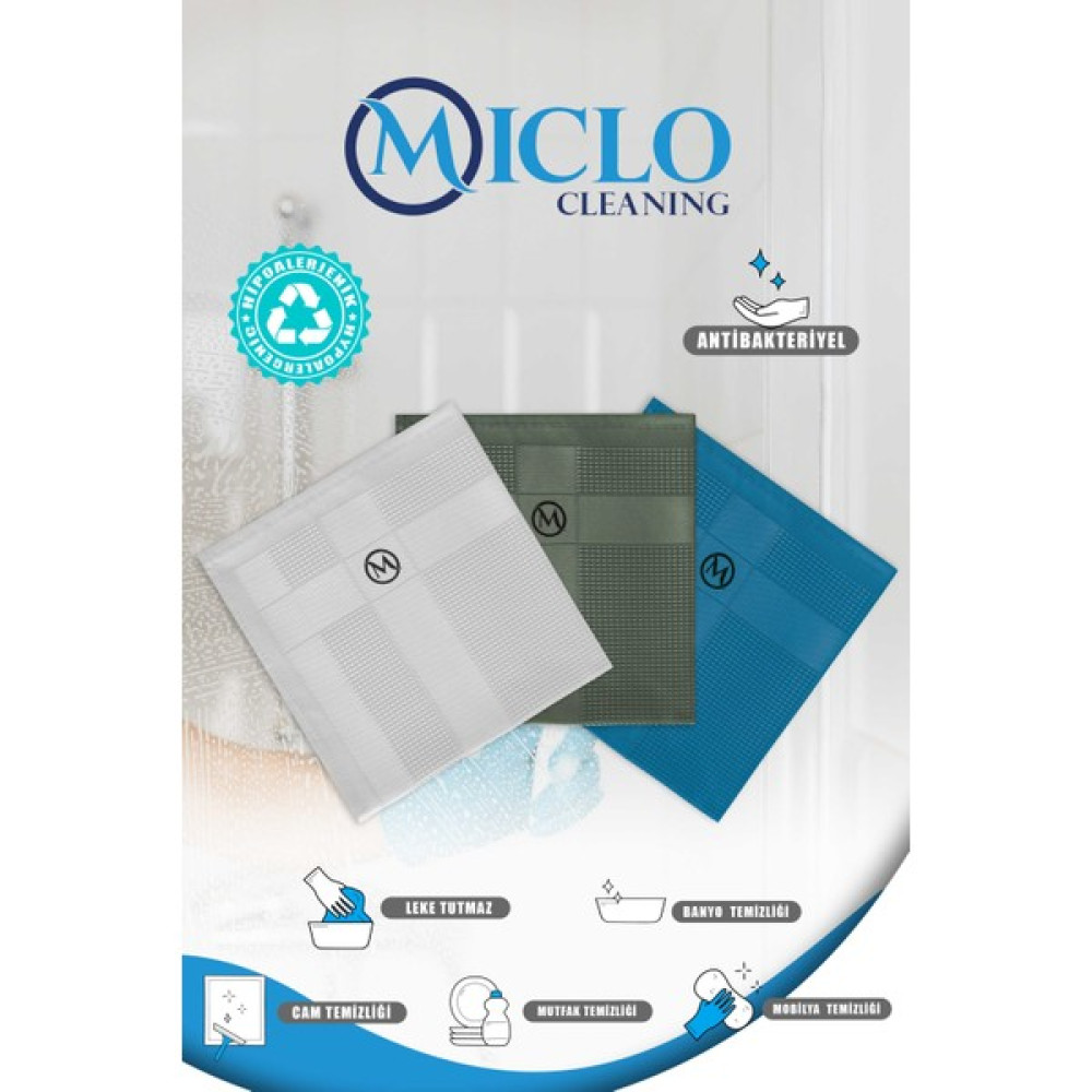 Miclo Mikrofiber Temizlik Bezi | Sihirli Bez | 3'lü Set | 30x40cm | - Dark Renkler - Renkli - Standart Diğer Fiyatı
