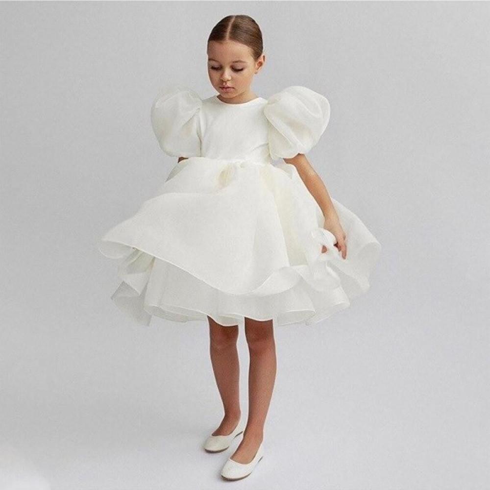 Miço Kids Balon Kollu Organze Tasarım Abiye - Kristal Tüllü Organze Abiye - Kız Çocuk Elbise - Çocuk Abiye Elbise Fiyatı