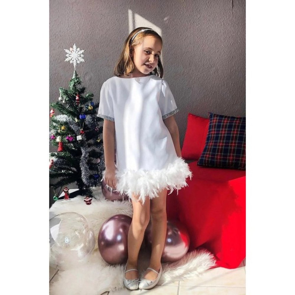 Miço Kids Beyaz Tüylü Otriş Detaylı Kiz Çocuk Abiye Elbise Kız Çocuk Elbise Fiyatı