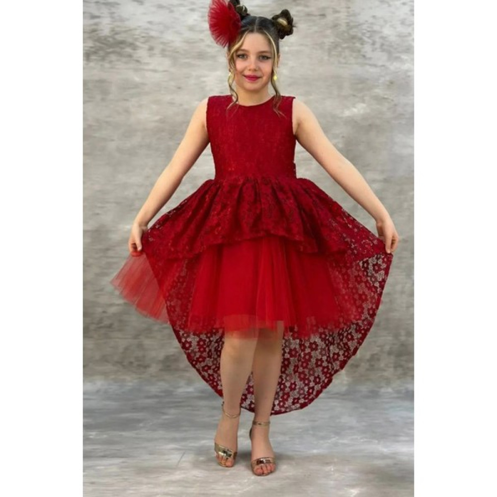 Miço Kids Kırmızı Salsa Kuyruklu Fiyonk Detaylı Çocuk Abiye - Kız Çocuk Elbisesi - Çocuk Abiye - Mezuniyet Elbisesi Elbise Fiyatı