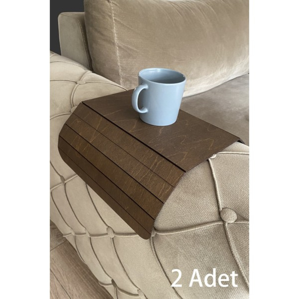 Micro Wood Doğal Huş Ağacı, Koltuk Tepsisi Yan Sehpa, 2 Adet, Koyu Ceviz Yan Sehpa Fiyatı