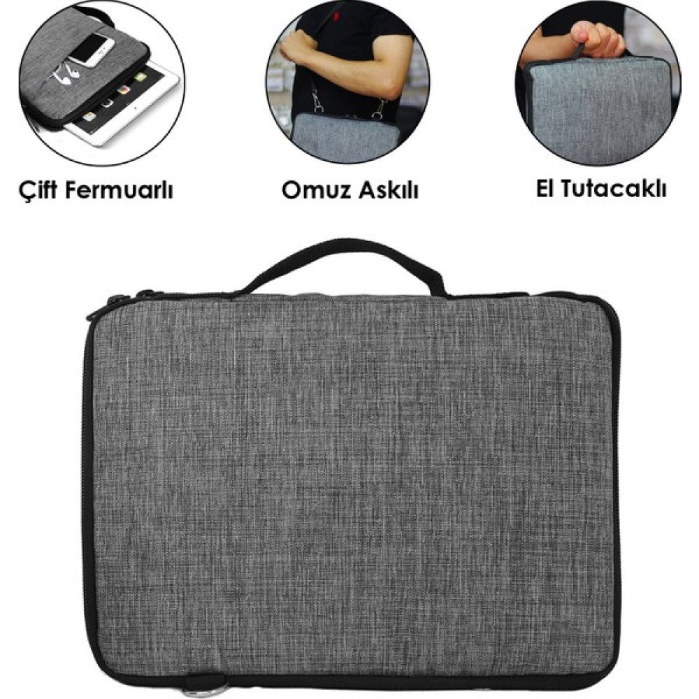 Microcase 10 Inch Tabletler Için Omuz Askılı ve El Tutacaklı Universal Sleeve Taşıma Çantası -AL3068 - Gri Telefon Kılıfı Fiyatı