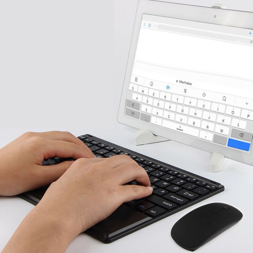 Microcase iPad 9.nesil 10.2 2021 Touchpad Bluetooth Klavye 24 cm + Bluetooth Mouse + Stand AL2766 - Siyah Tablet Aksesuarı Fiyatı