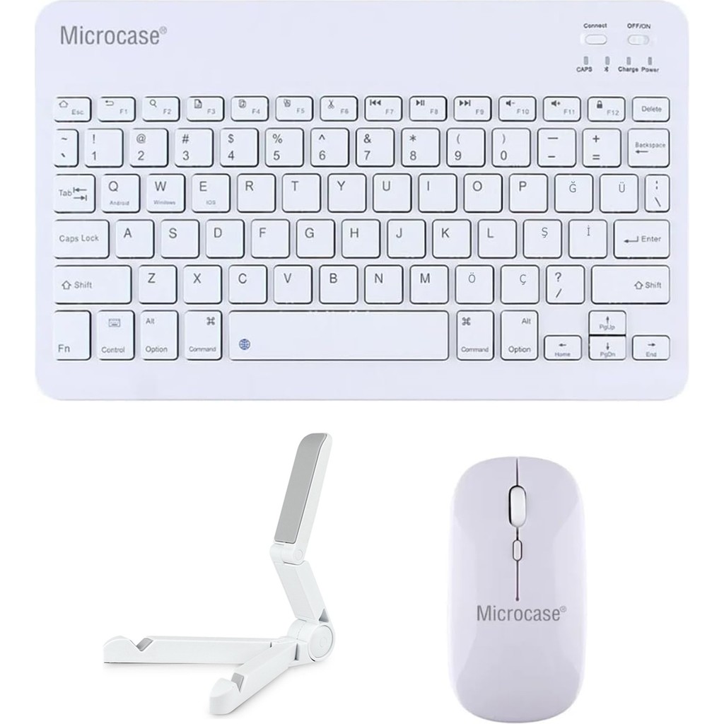 Microcase Samsung Galaxy Tab A11 8.7 Inch ile Uyumlu Türkçe Bluetooth Klavye+Mouse+Tablet Standı Beyaz AL5166 Tablet Pc Aksesuarları Fiyatı