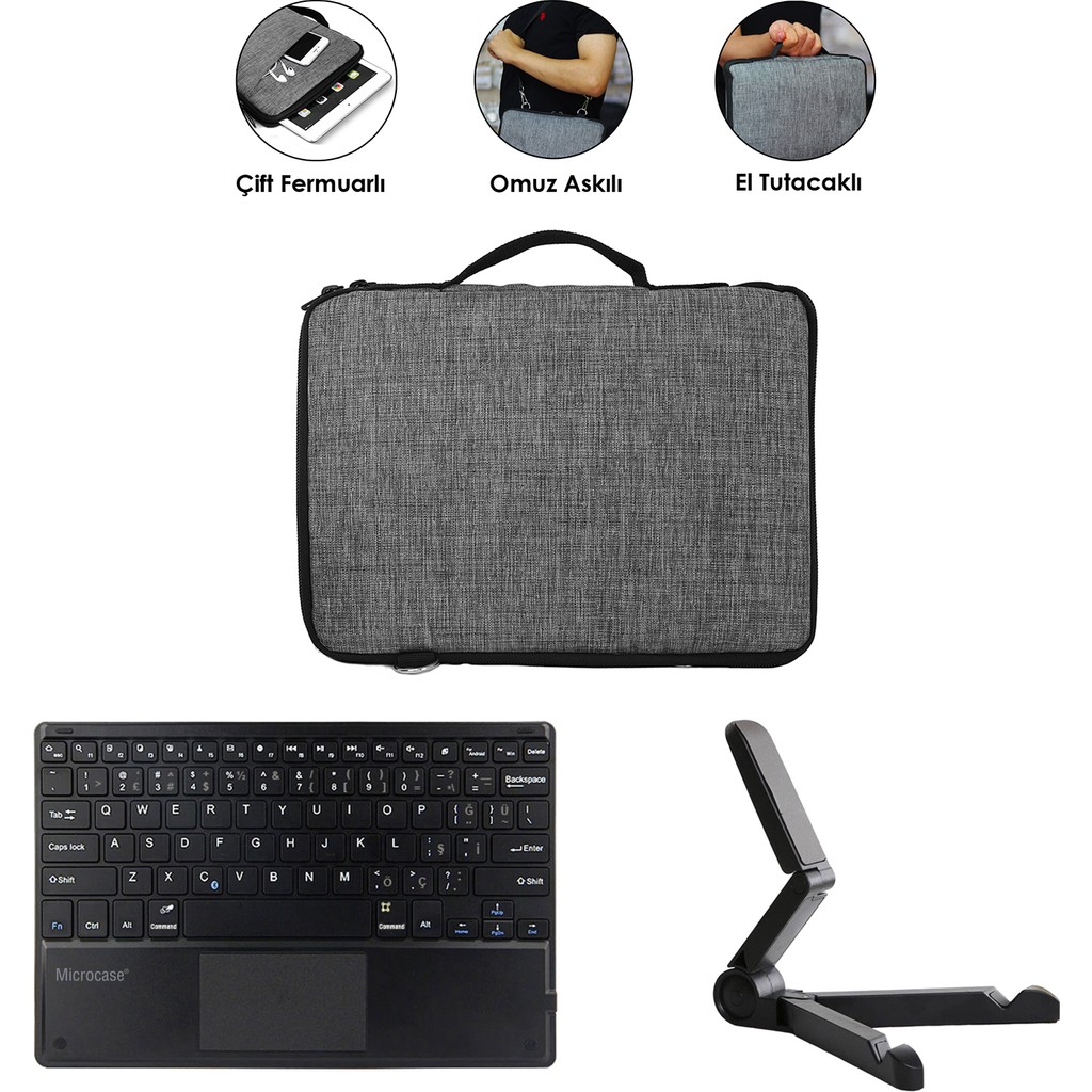 Microcase Samsung Galaxy Tab A9 Plus SM-X210 11 Inch Tablet ile Uyumlu Toucpad Bluetooth Klavye + Tablet Standı - Siyah AL5183 Tablet Pc Aksesuarları Fiyatı