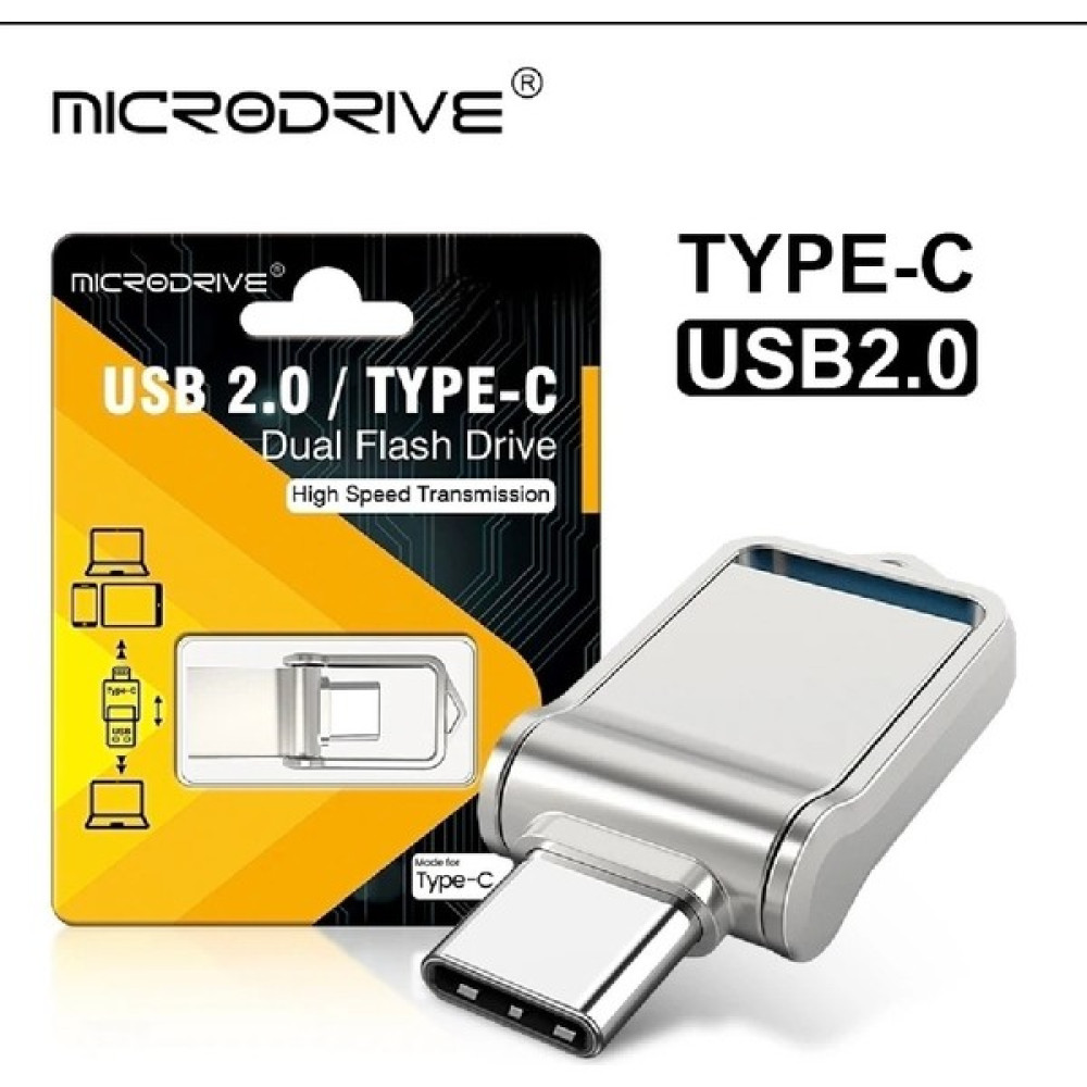 Microdrive 128GB.Type-C ve USB Flash Bellek Çift Girişli Metal Sağlam - Gri - 128 GB Flash Bellekler Fiyatı