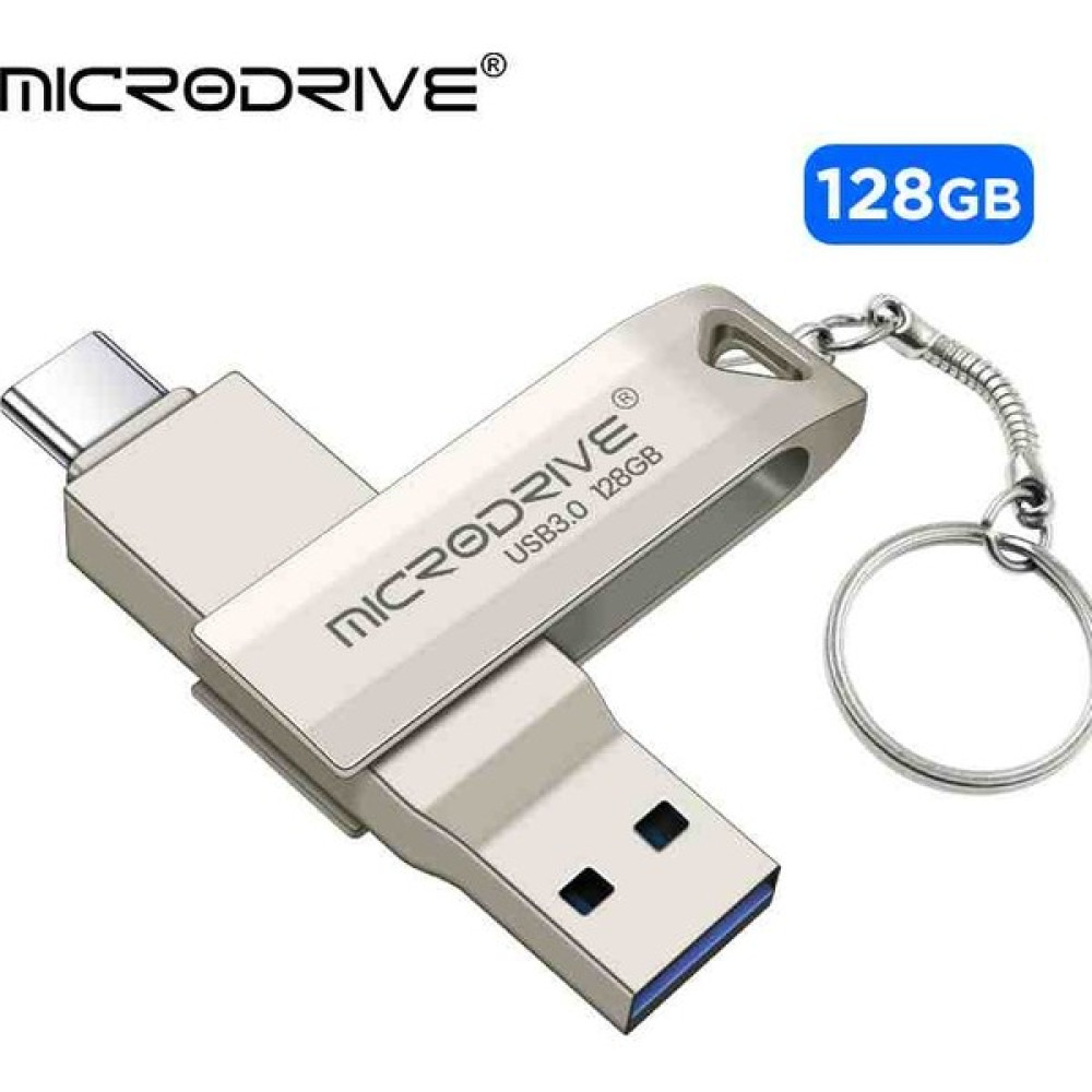 Microdrive 256GB.128GB.64GB. Type-C To USB 3.0 Hızlı Sağlam USB Flash Bellek Otg Çift Giriş Orjinal - Gri Metal - 128 GB Flash Bellekler Fiyatı